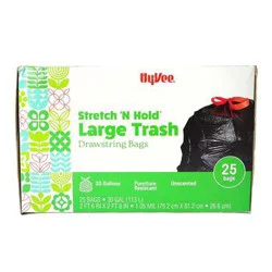 Hy-Vee Stretch 'n Hold Large Trash Drawstring Bags 30 Gallon 25 Count