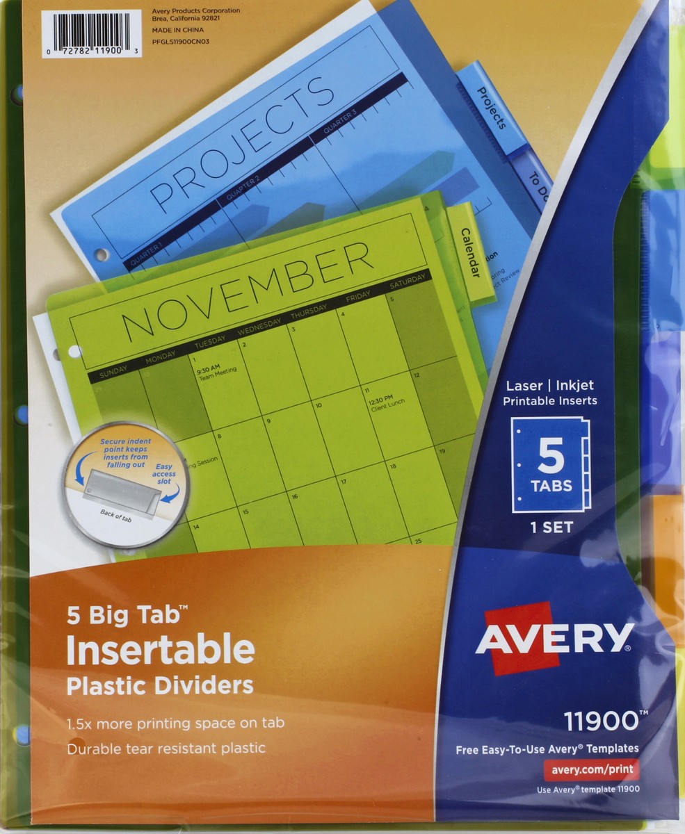 slide 2 of 4, Avery Big Tab Insertable Plastic Dividers, 5 ct