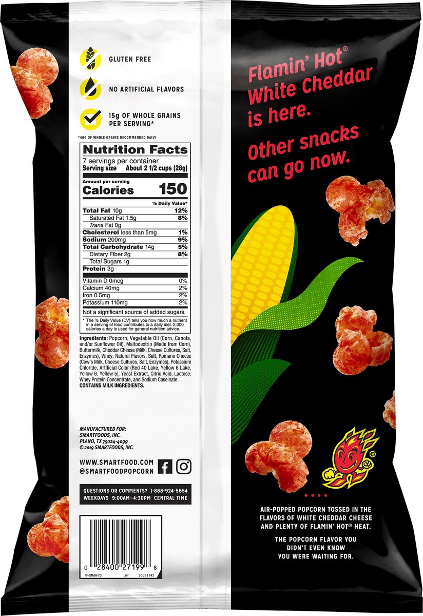 slide 2 of 5, Smartfood Flamin' Hot White Cheddar Flavored Popcorn 7 oz, 7 oz