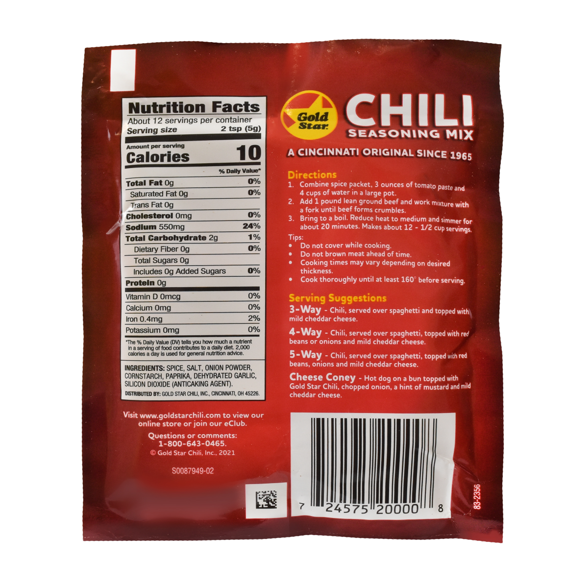 slide 2 of 2, Gold Star Chili Mix, 2.25 oz