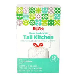 Hy-Vee Clean Fresh Scent Tall Kitchen Drawstring Bags 13 Gallon 40 Count