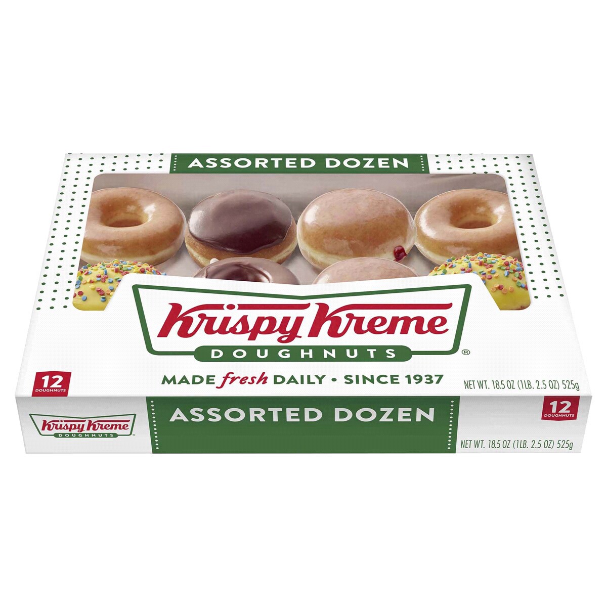 slide 2 of 2, Krispy Kreme Assorted Doughnuts, Dozen, 18.5 oz, 18.5 oz