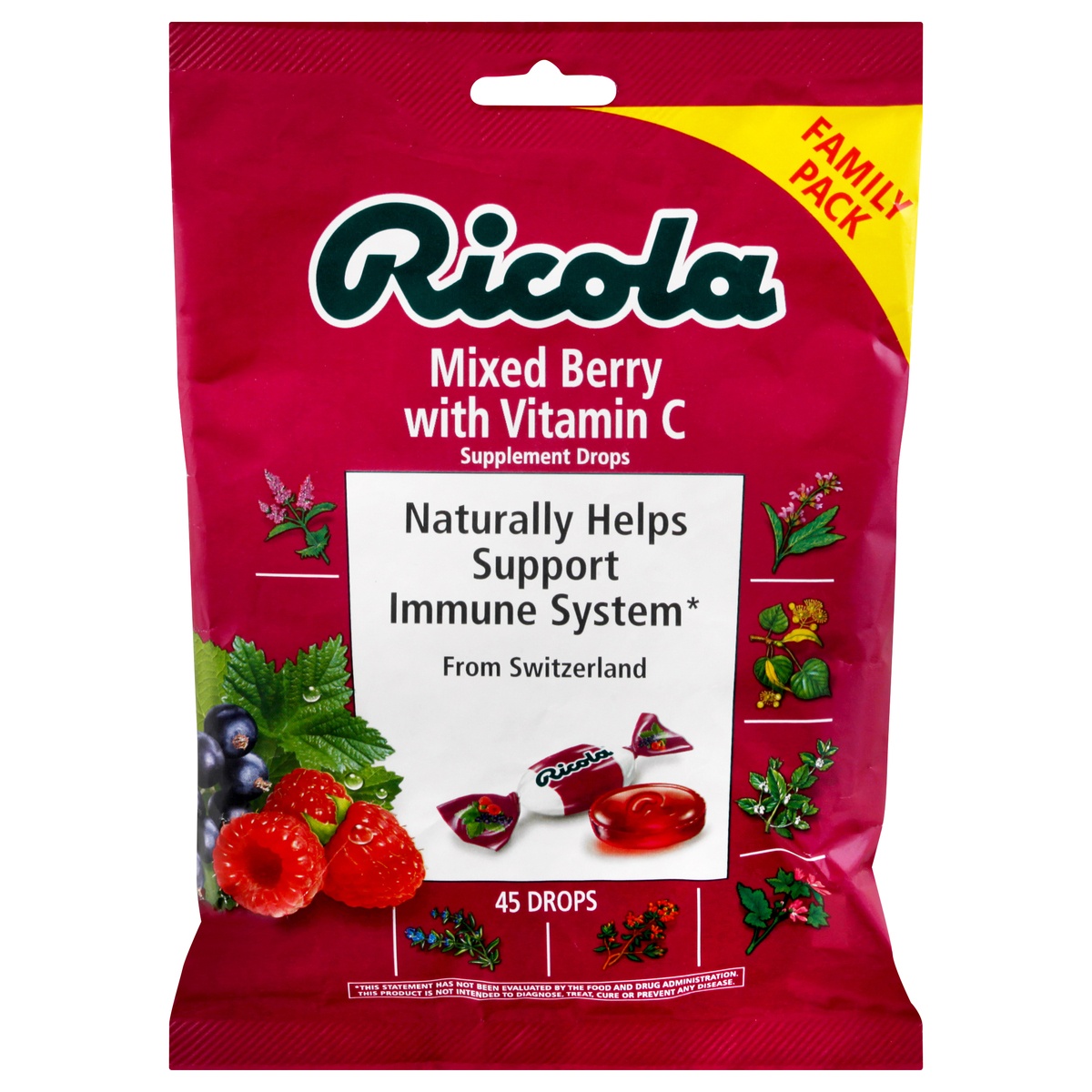 slide 1 of 1, Ricola Mixed Berry with Vitamin C Supplement Drops, 45 ct