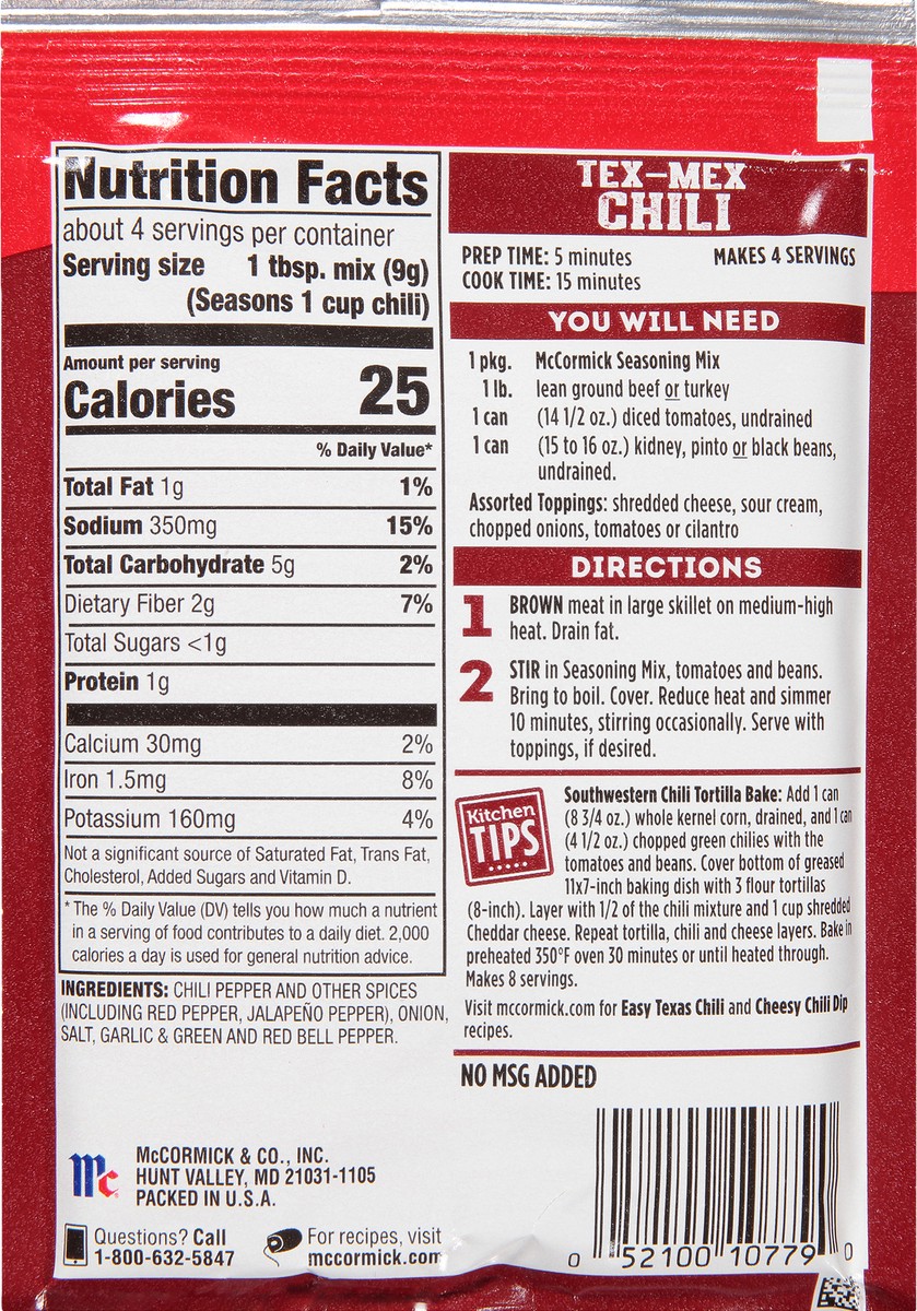 slide 2 of 7, McCormick Chili Seasoning Mix - Tex-Mex, 1.25 oz