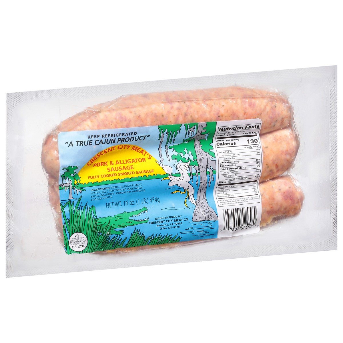 slide 9 of 11, Crescent City Meat's Pork & Alligator Sausage 16 oz, 16 oz