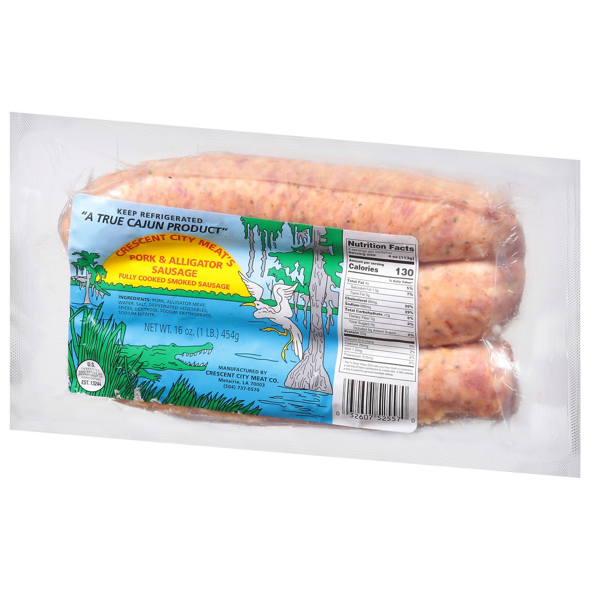 slide 5 of 11, Crescent City Meat's Pork & Alligator Sausage 16 oz, 16 oz