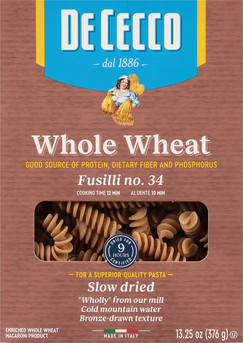 slide 3 of 13, De Cecco Whole Wheat No. 34 Fusilli 13.25 oz, 13.25 oz