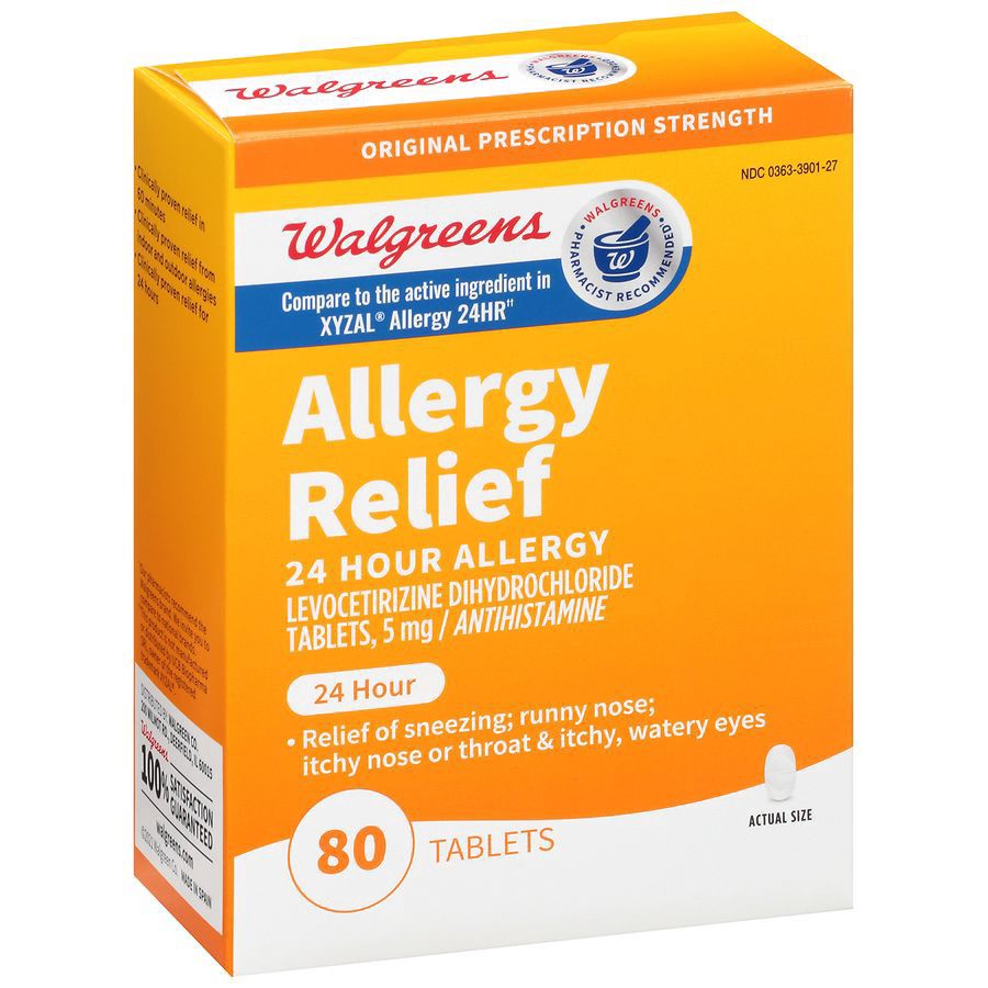 slide 3 of 5, Walgreens Levocetirizine Dihydrochloride Tablets, 5 mg, All Day Allergy Relief, 80 ct