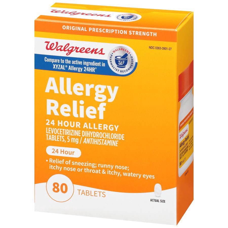 slide 2 of 5, Walgreens Levocetirizine Dihydrochloride Tablets, 5 mg, All Day Allergy Relief, 80 ct