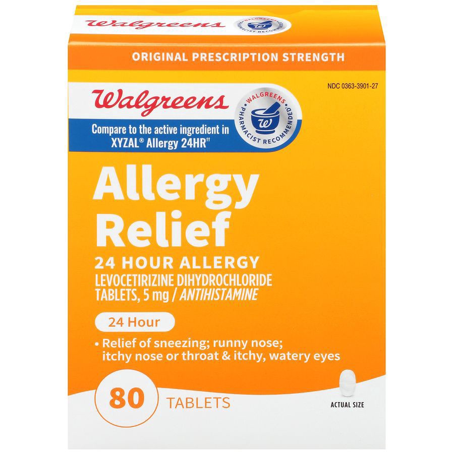 slide 1 of 5, Walgreens Levocetirizine Dihydrochloride Tablets, 5 mg, All Day Allergy Relief, 80 ct