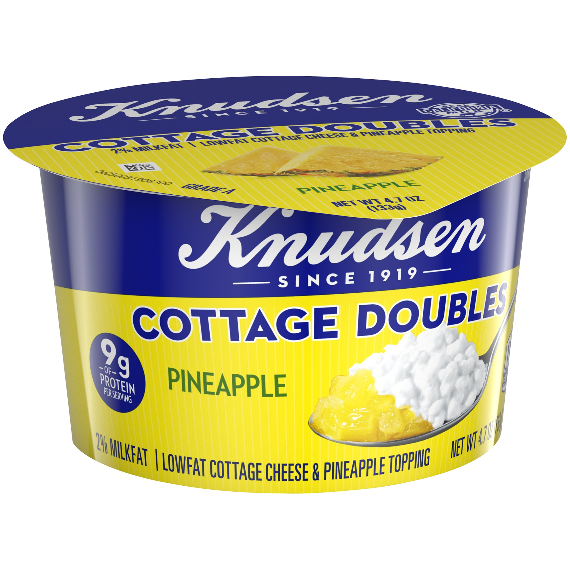 slide 2 of 6, Knudsen Cottage Doubles Lowfat Cottage Cheese & Pineapple Topping with 2% Milkfat, 4.7 oz Cup, 