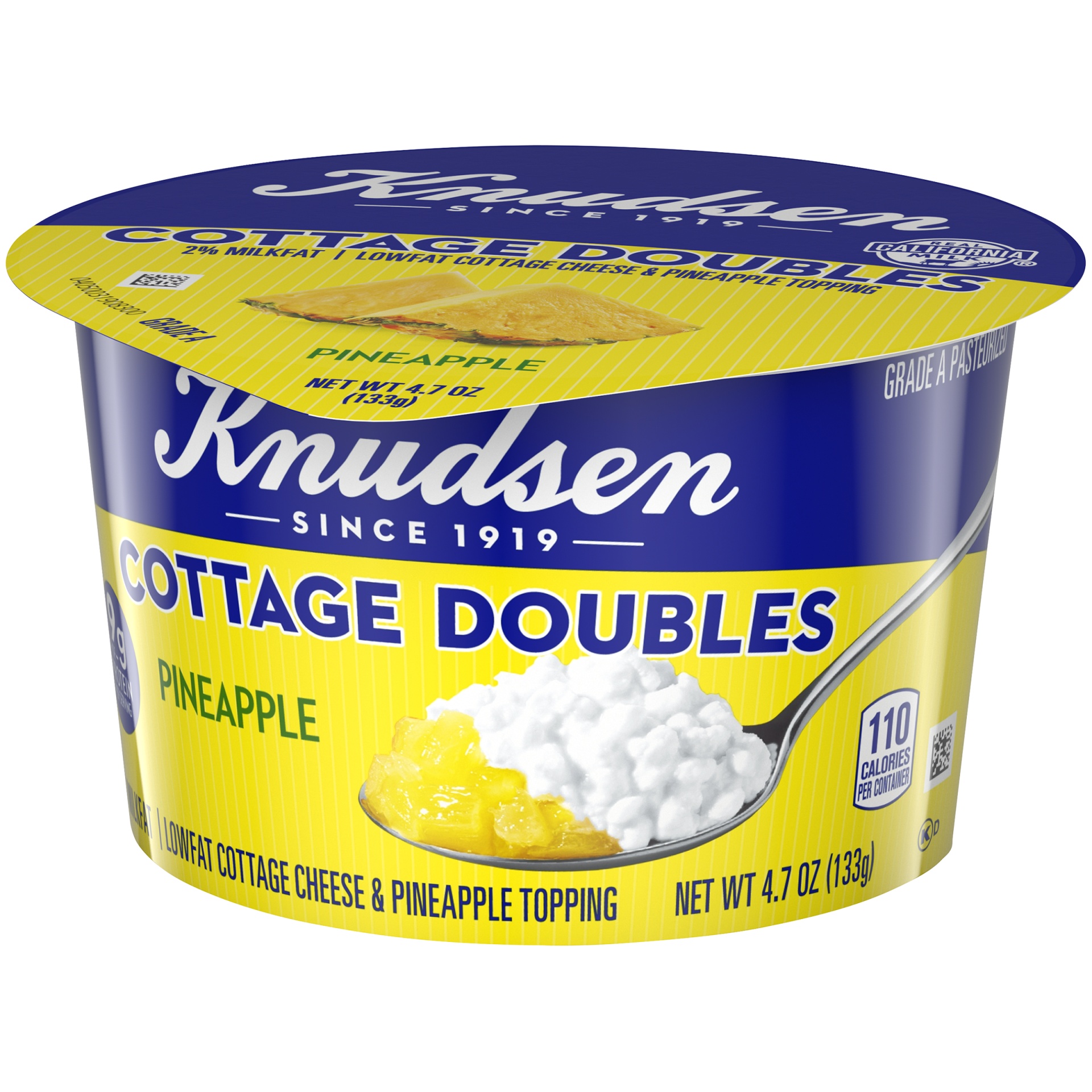 slide 3 of 6, Knudsen Cottage Doubles Lowfat Cottage Cheese & Pineapple Topping with 2% Milkfat, 4.7 oz Cup, 