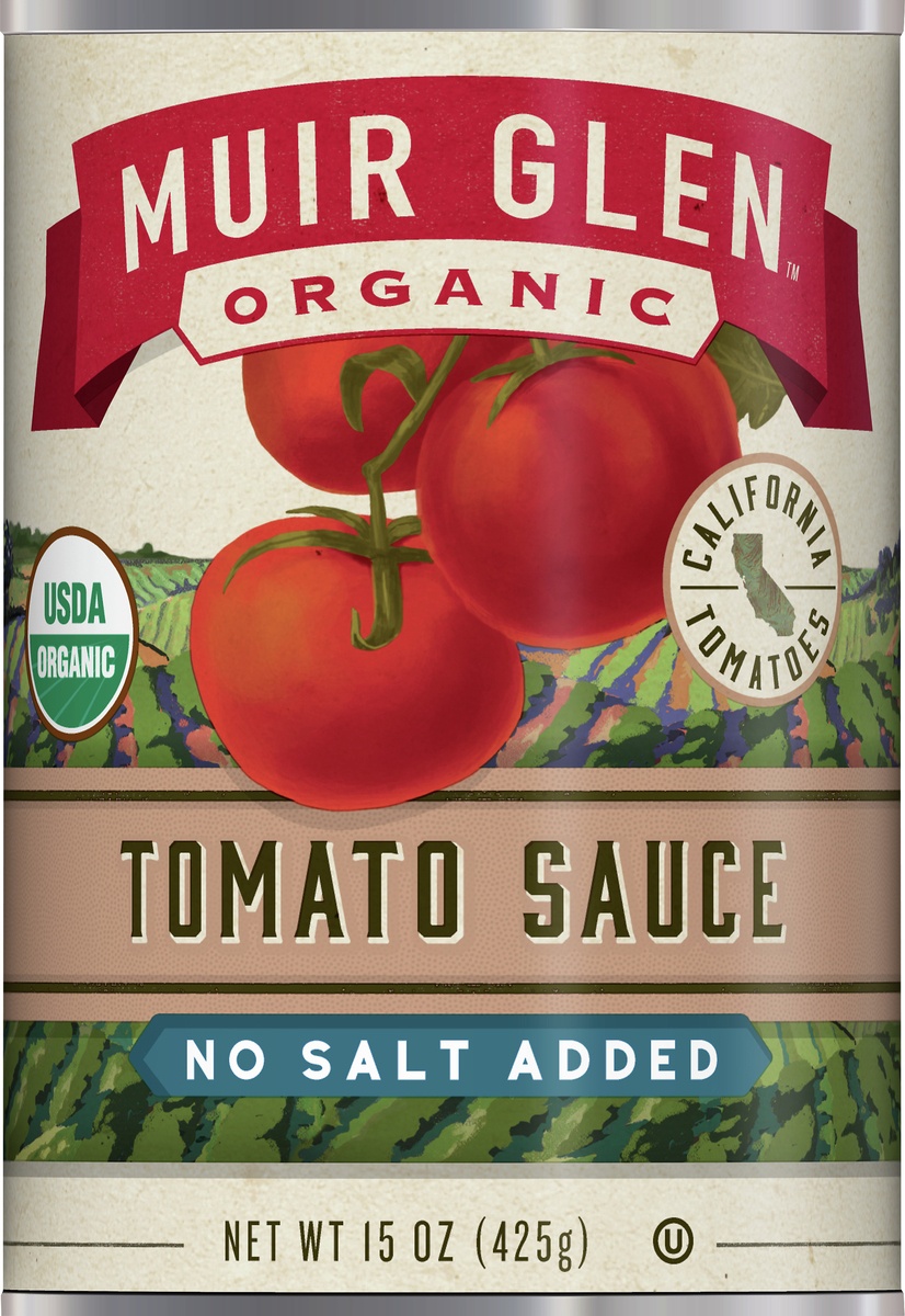 slide 9 of 10, Muir Glen Org Tomato Sauce No Salt Added, 15 oz