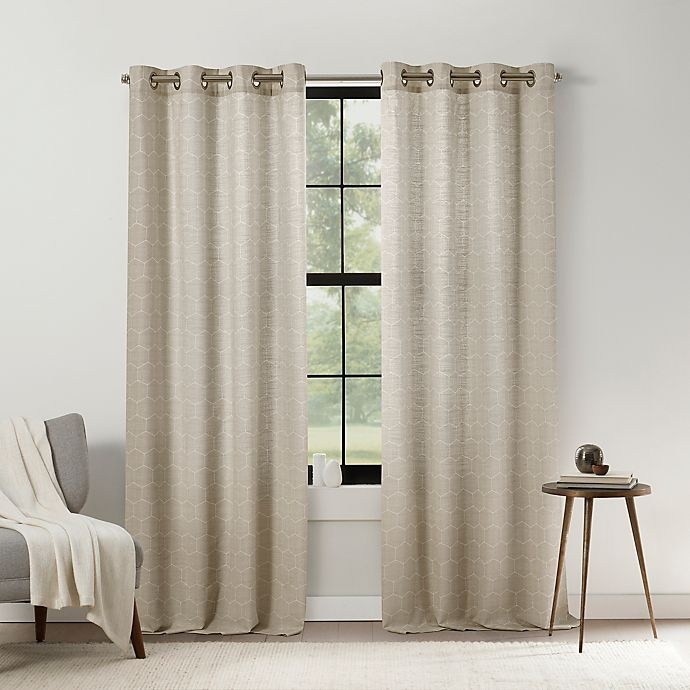 slide 1 of 8, Mercantile Altura Geo Grommet Light Filtering Window Curtain Panel - Linen, 95 in