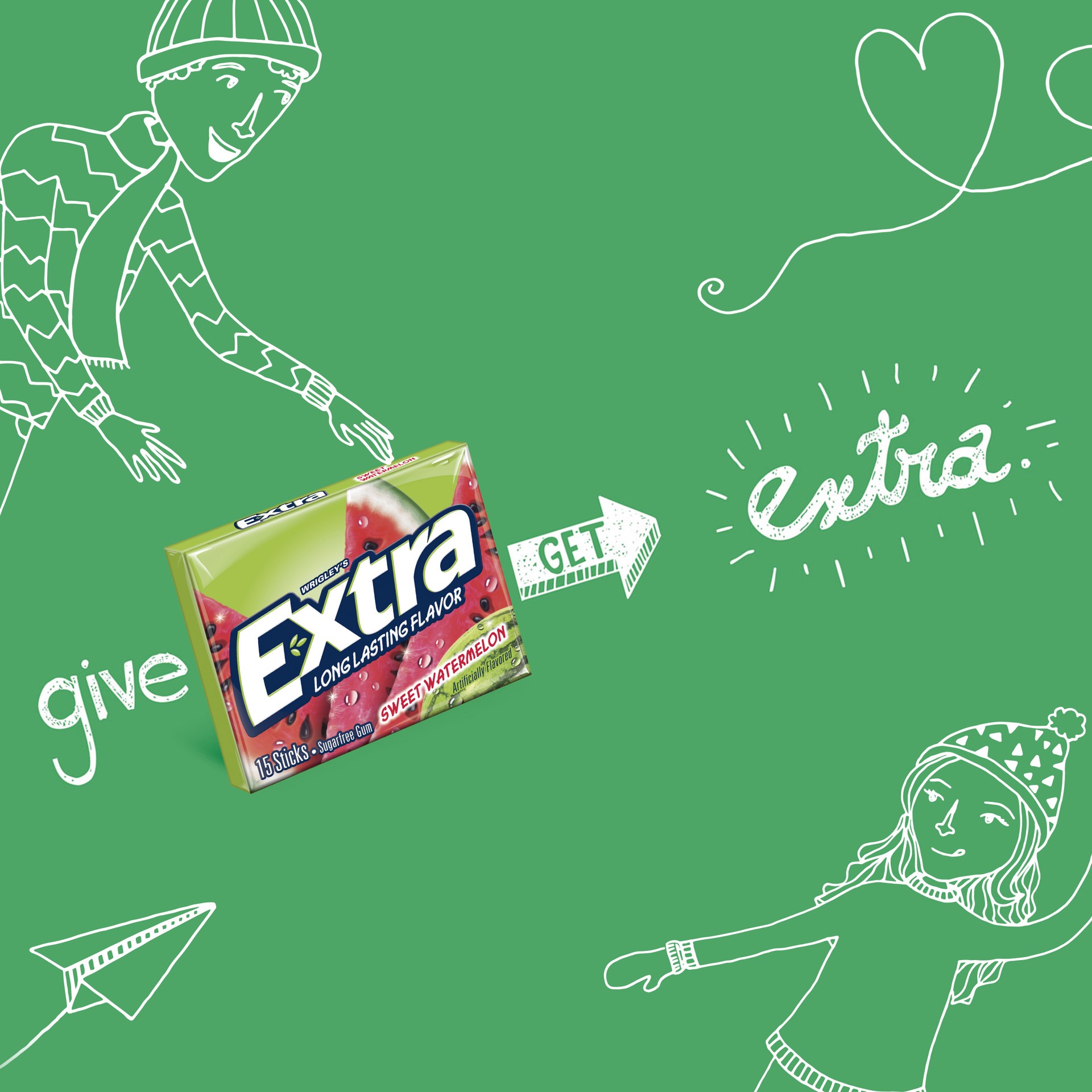 slide 5 of 6, EXTRA Gum Sweet Watermelon Sugar Free Chewing Gum, Single Pack, 15 Stick, 15 ct