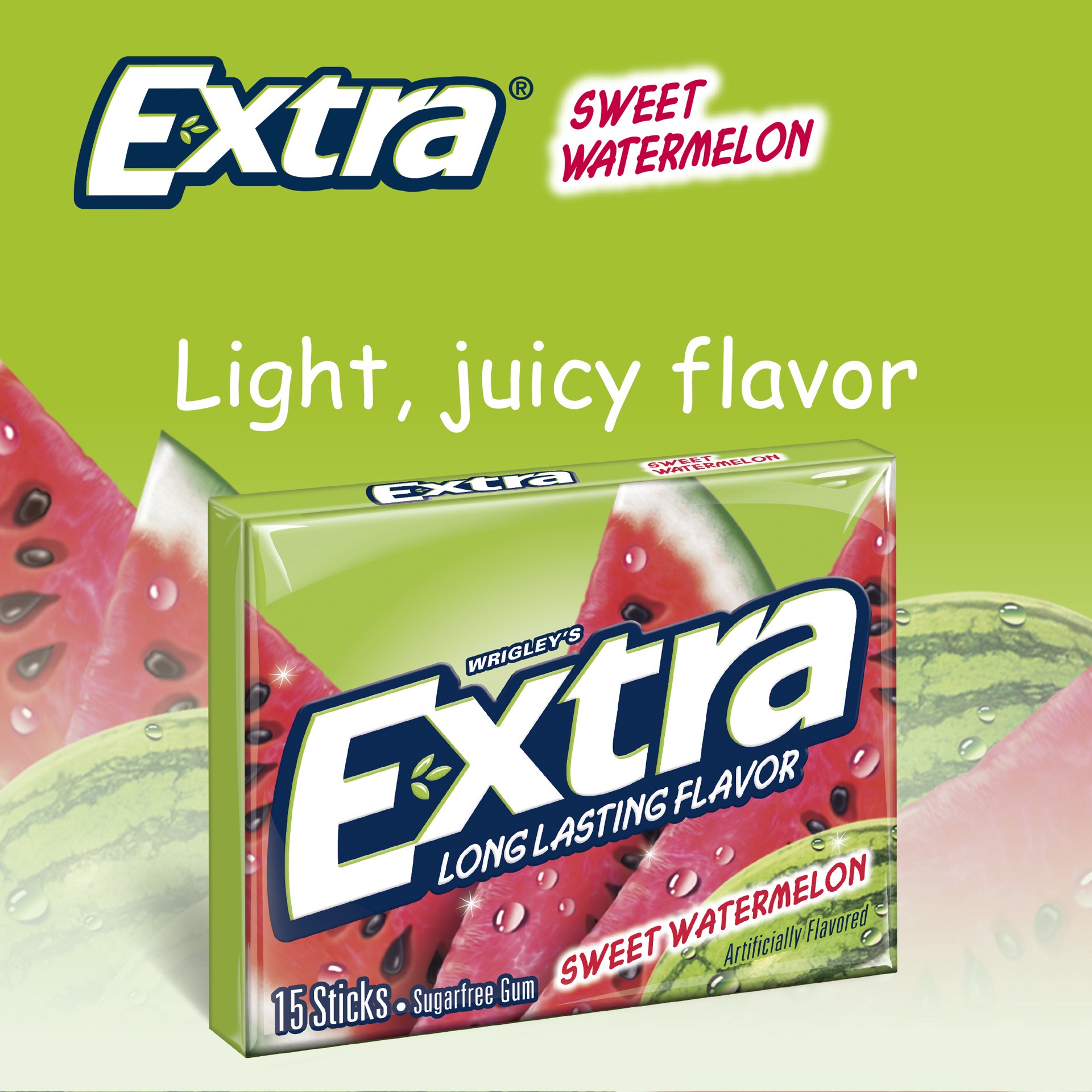 slide 2 of 6, EXTRA Gum Sweet Watermelon Sugar Free Chewing Gum, Single Pack, 15 Stick, 15 ct