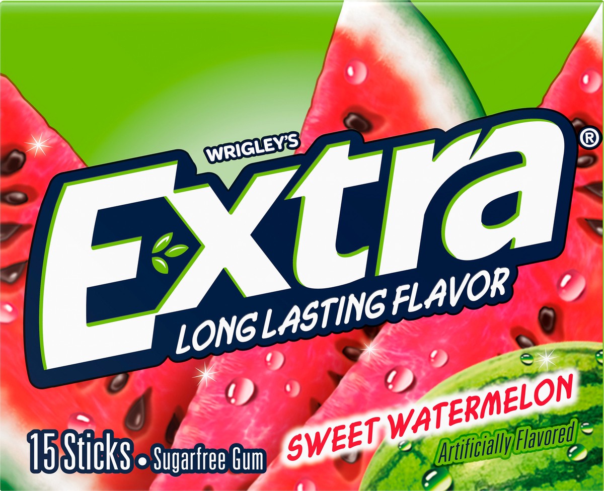 slide 2 of 9, Extra Gum Sweet Watermelon Sugar Free Chewing Gum, Single Pack, 15 Stick, 