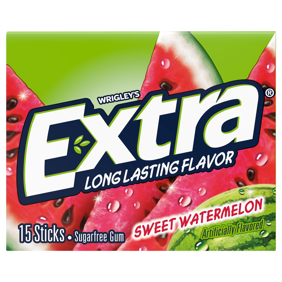 slide 1 of 9, Extra Gum Sweet Watermelon Sugar Free Chewing Gum, Single Pack, 15 Stick, 