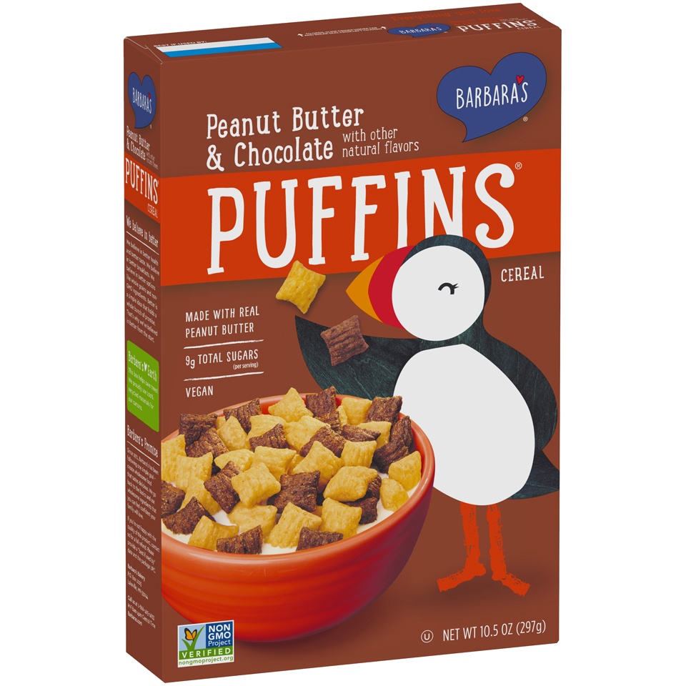 slide 2 of 8, Barbara's Peanut Butter and Chocolate Puffins Cereal, 10.5 oz