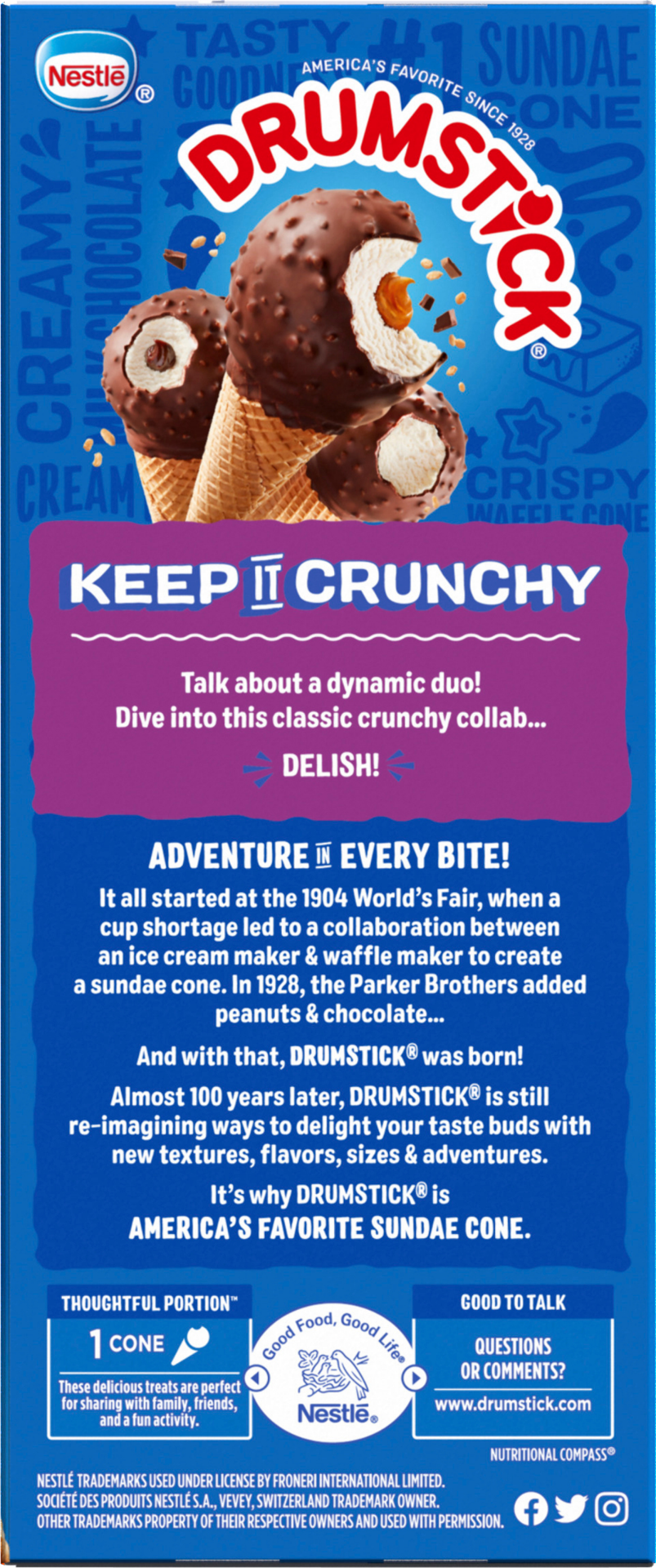 slide 2 of 4, Drumstick Crunch Dipped Vanilla, Vanilla Caramel and Vanilla Fudge Cones, 8 Count, 8 ct