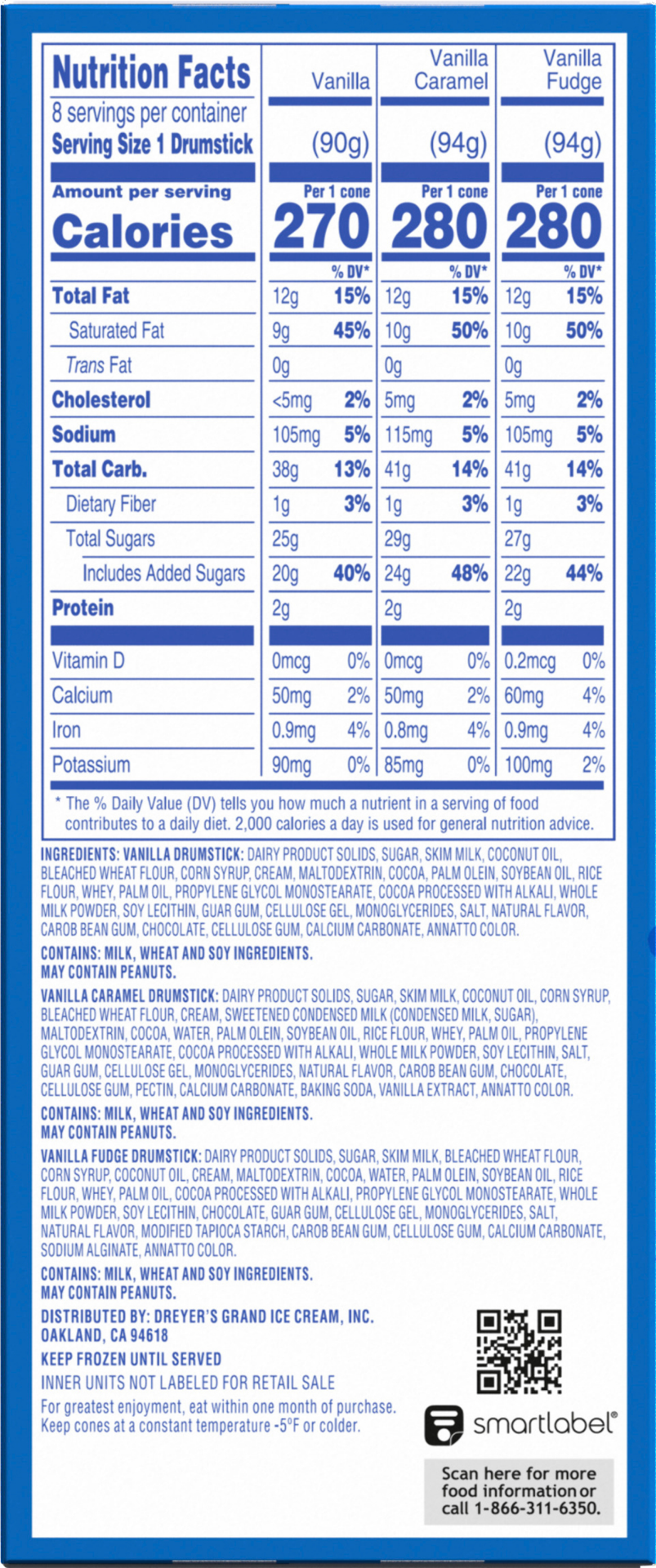 slide 3 of 4, Drumstick Crunch Dipped Vanilla, Vanilla Caramel and Vanilla Fudge Cones, 8 Count, 8 ct