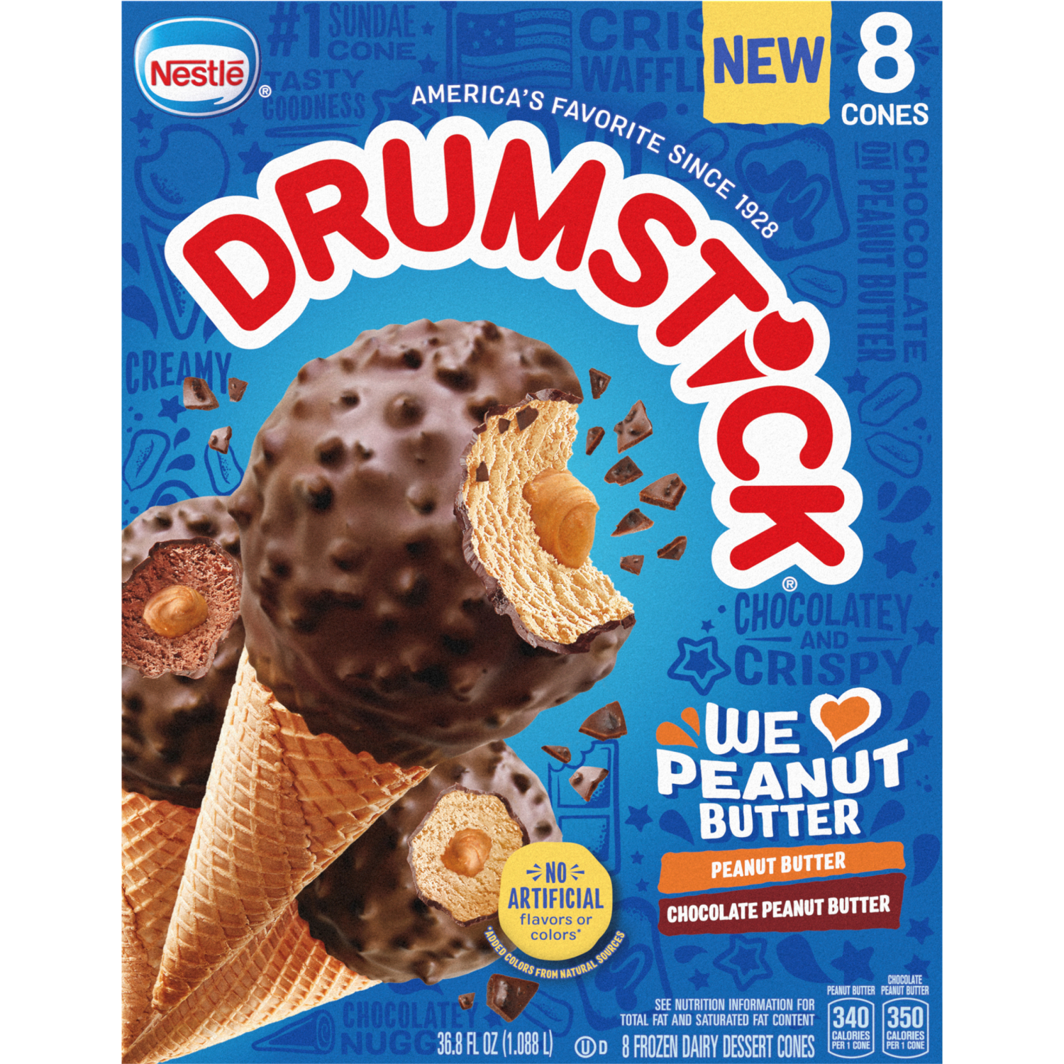 slide 1 of 3, Drumstick® Chocolate Peanut Butter and Peanut Butter Cones Variety Pack, 8 ct / 36.8 fl oz