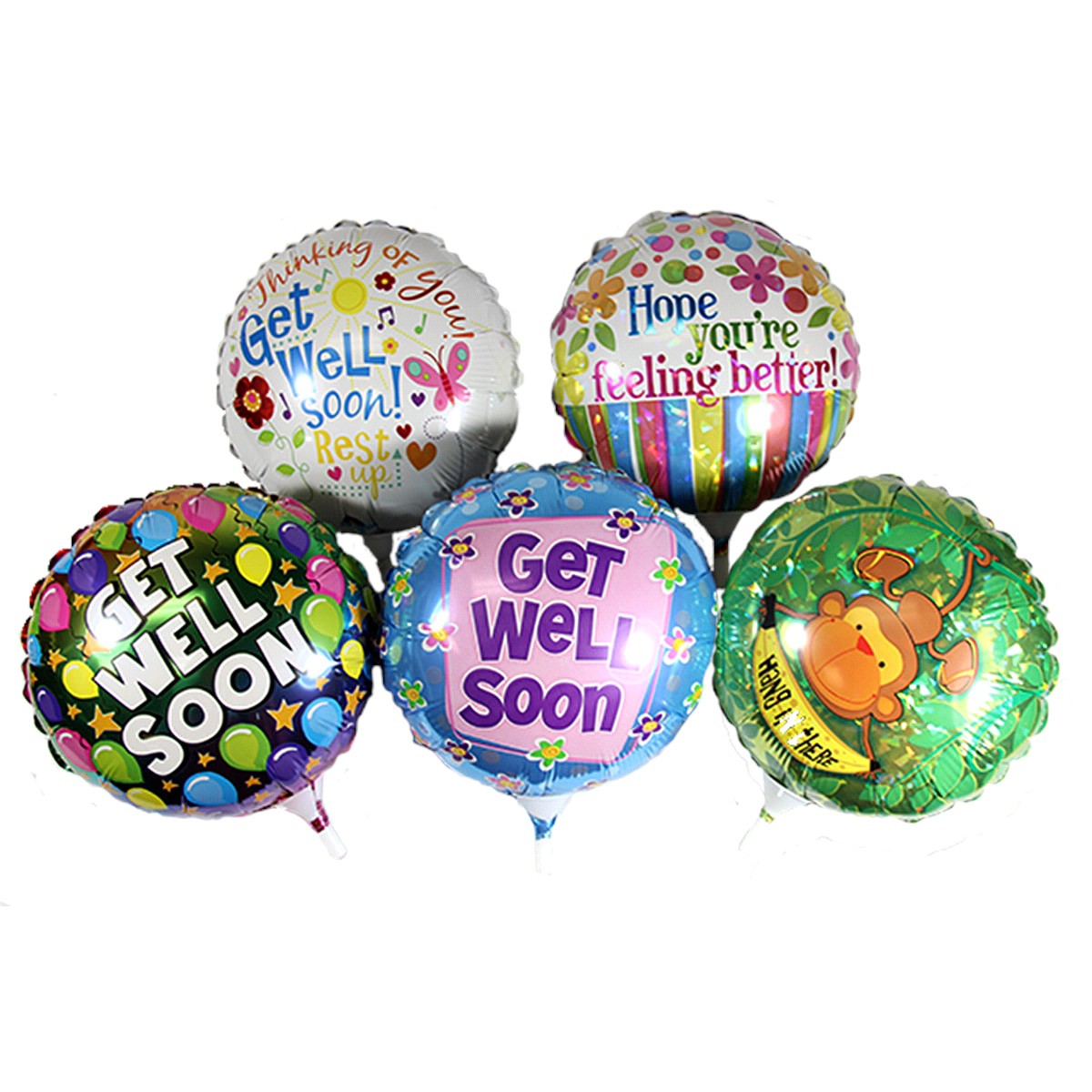 slide 1 of 1, 9" Get Well Airfilled Balloon Assortment, 9 in