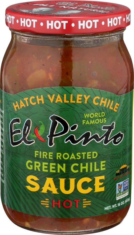 slide 1 of 1, El Pinto Salsa All Natural Hot Green Chile Jar, 16 oz