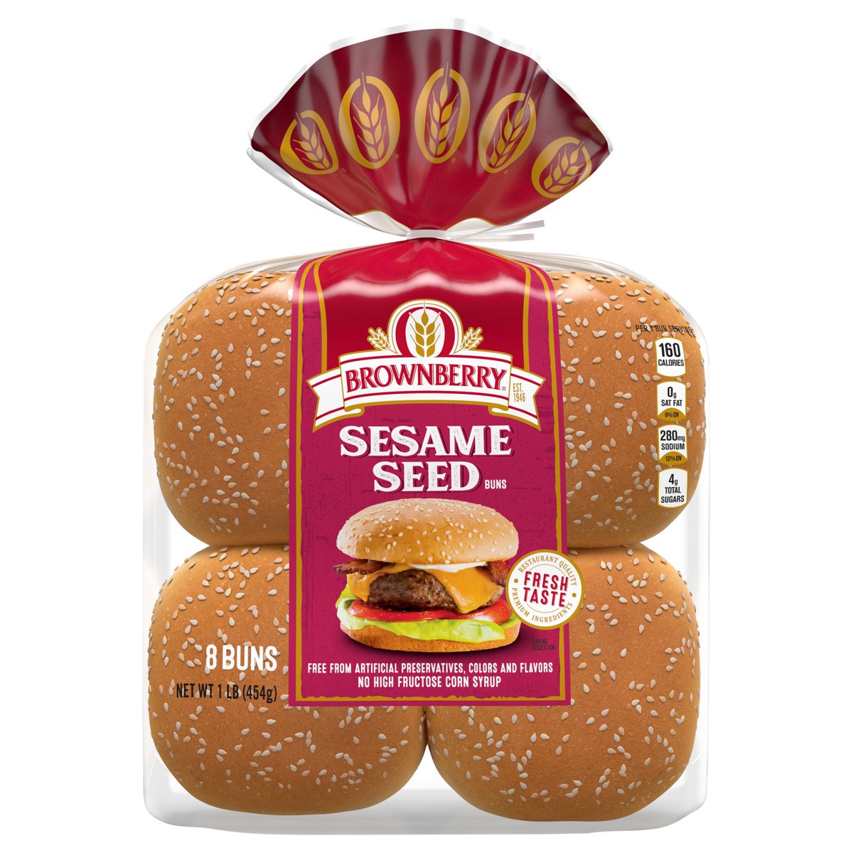 slide 1 of 5, Brownberry Sesame Seed Buns, 8 count, 16 oz, 8 ct