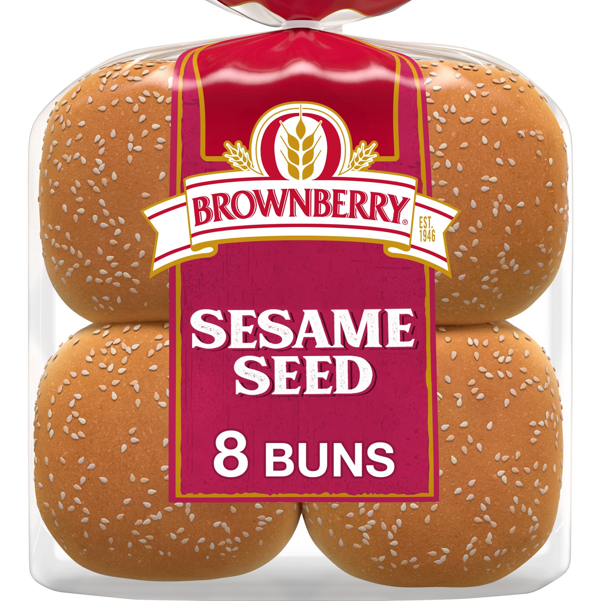 slide 1 of 5, Brownberry Sesame Seed Buns, 8 count, White Hamburger Buns, 16 oz Bag, 8 ct