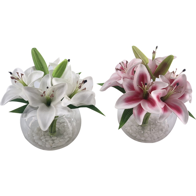 slide 1 of 1, CREATIVE HOME 9In Artificial Lilies In Glass Vase, 1 ct