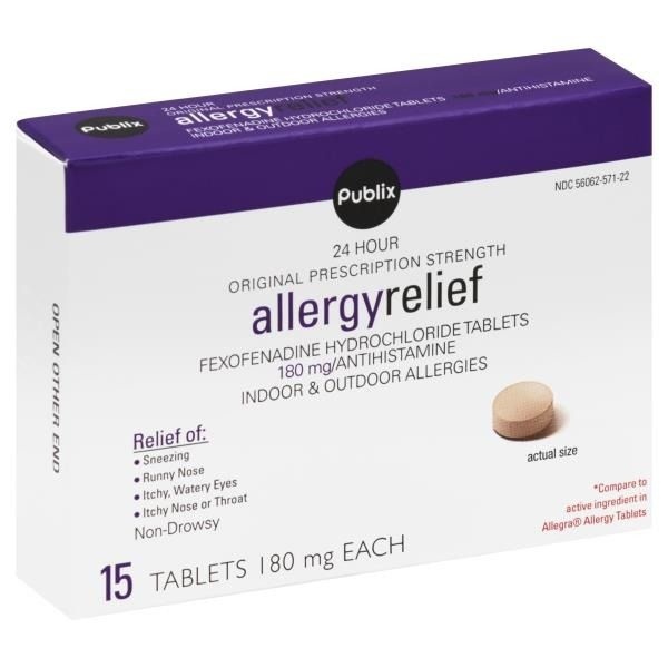 slide 1 of 1, Publix Allergy Relief, Original Prescription Strength, 180 mg, Tablets, 15 ct