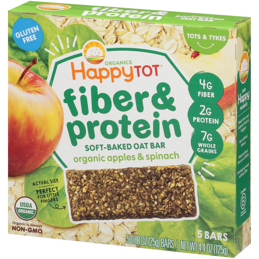 slide 2 of 8, Happy Tot Organics Fiber & Protein Gluten Free Oat Bar Organic Apples & Spinach 5-0.88 oz Bars UNIT, 4.4 oz