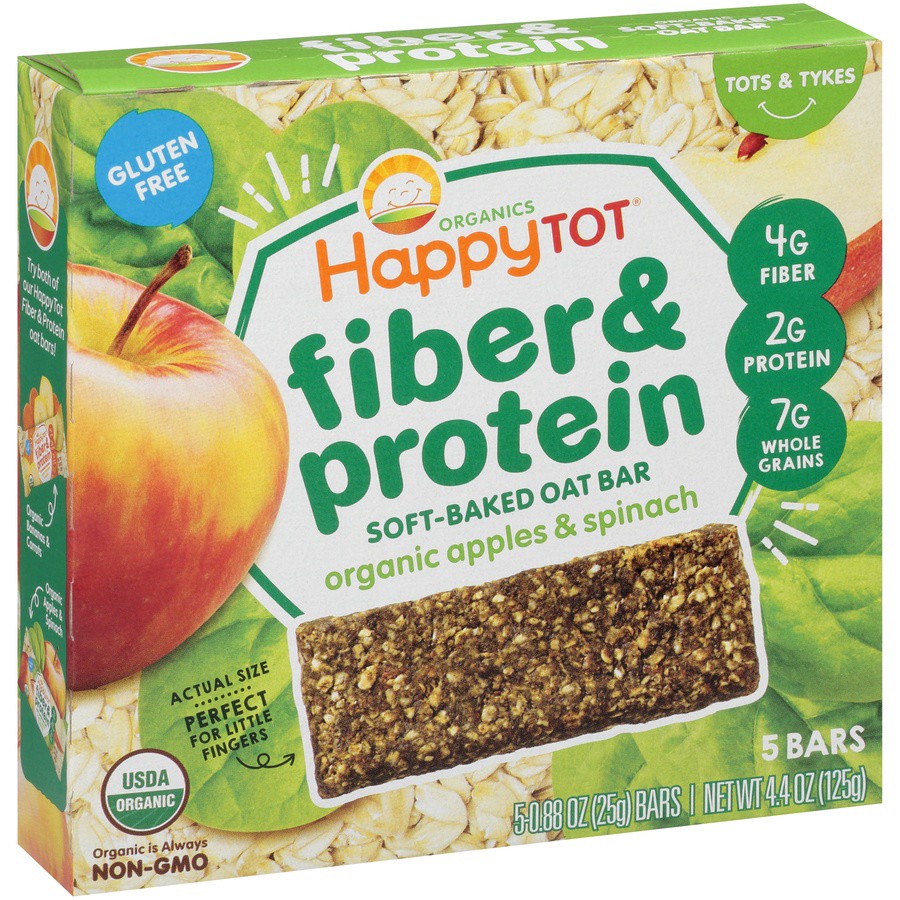 slide 3 of 8, Happy Tot Organics Fiber & Protein Gluten Free Oat Bar Organic Apples & Spinach 5-0.88 oz Bars UNIT, 4.4 oz