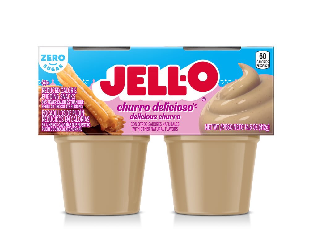slide 1 of 1, Jell-O Zero Sugar Churro Delicioso Ready-to-Eat Pudding Snack Cups, 4 ct Cups, 14.5 oz