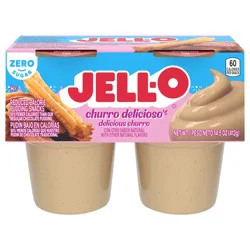 Jell-O Zero Sugar Churro Delicioso with Other Natural Flavors Ready-to-Eat Pudding Snack Cups, 4 ct Cups