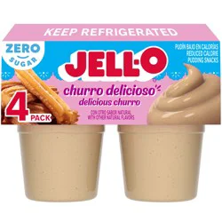 Jell-O Zero Sugar Churro Delicioso with Other Natural Flavors Ready-to-Eat Pudding Snack Cups, 4 ct Cups