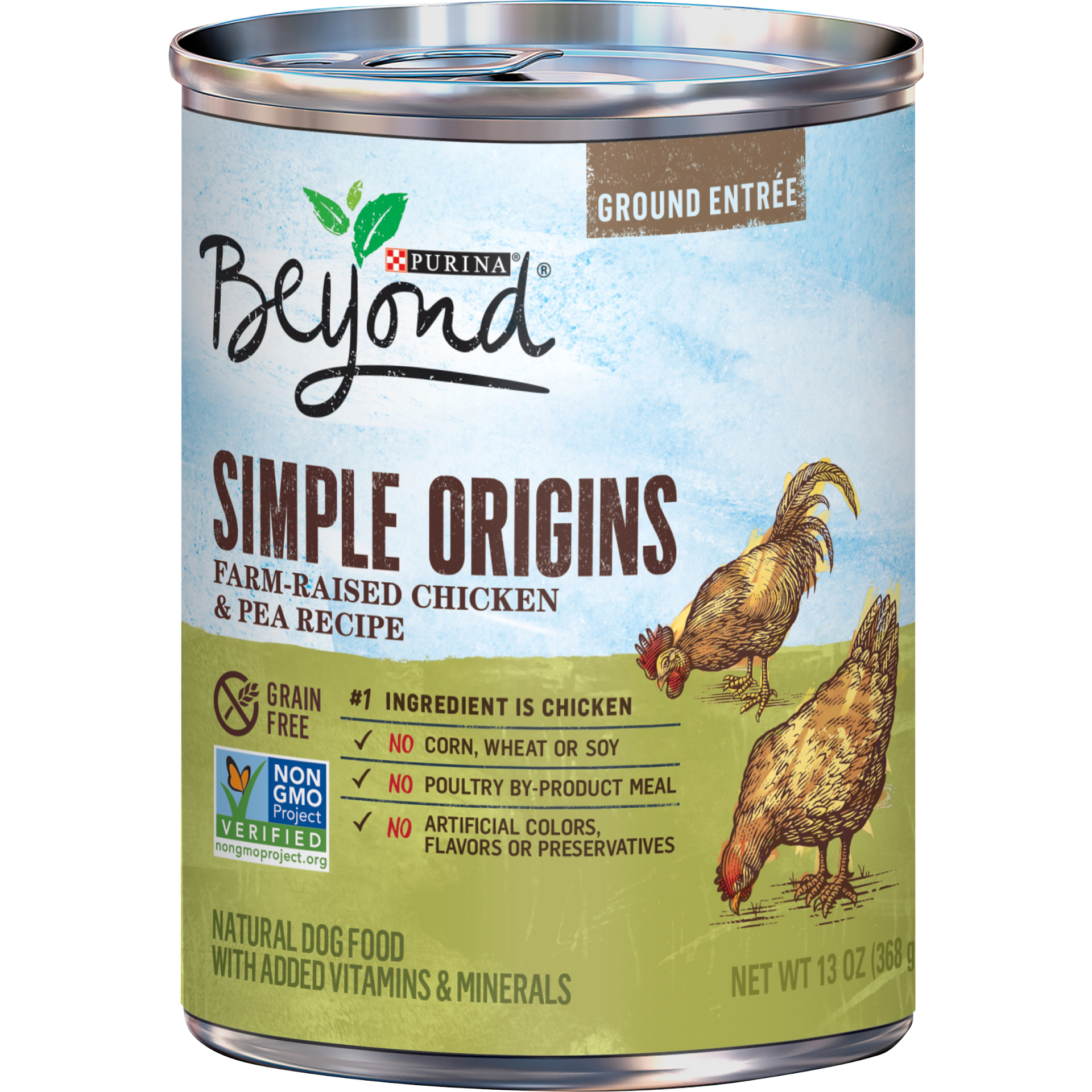 slide 1 of 1, Purina Beyond Grain Free, Natural Pate Wet Dog Food, Simple Origins Farm Raised Chicken & Pea Recipe, 14.87 oz