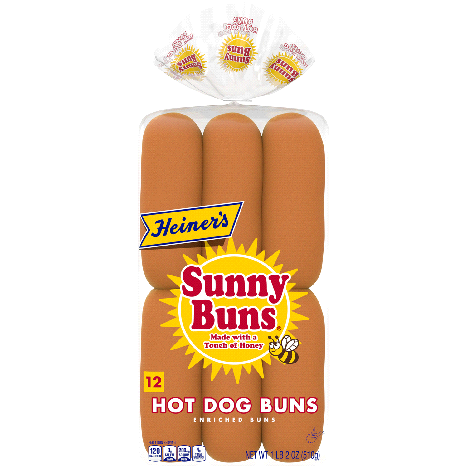 slide 1 of 3, Heiner's Sunny Buns Honey (Club Pack) Enriched Hot Dog Buns, 12 count, 18 oz, 12 ct