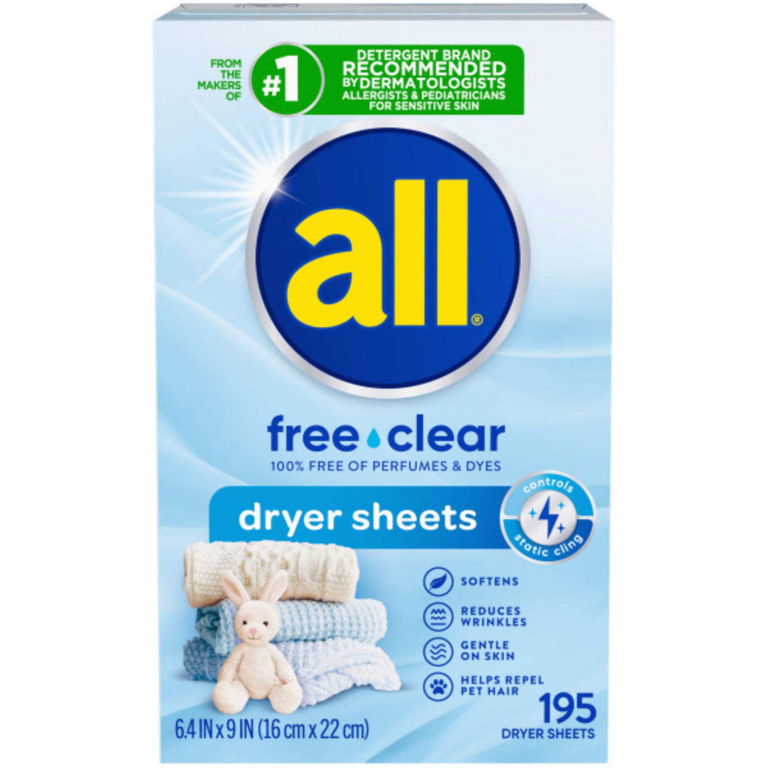 slide 2 of 5, All Free Clear Dryer Sheets 195 Each, 195 ea