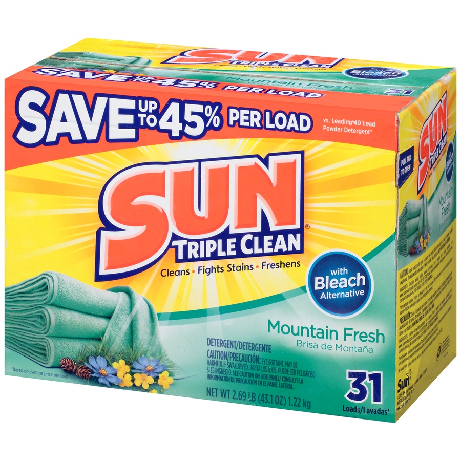 slide 3 of 7, Sun Mountain Fresh with Bleach Powder Detergent 29 Loads, 43.1 oz