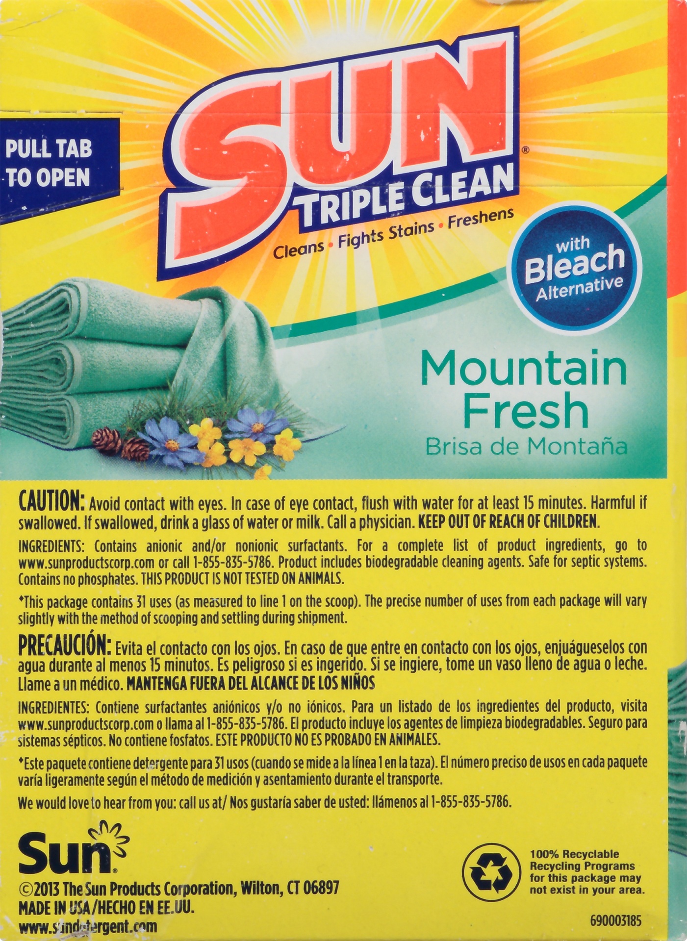 slide 5 of 7, Sun Mountain Fresh with Bleach Powder Detergent 29 Loads, 43.1 oz