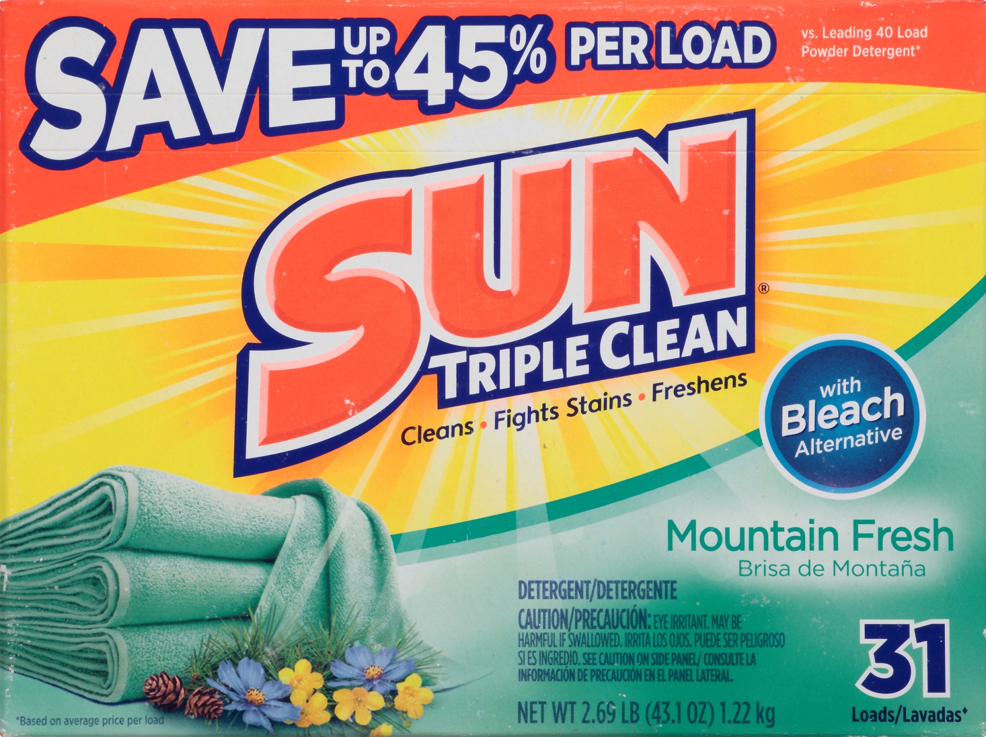 slide 6 of 7, Sun Mountain Fresh with Bleach Powder Detergent 29 Loads, 43.1 oz