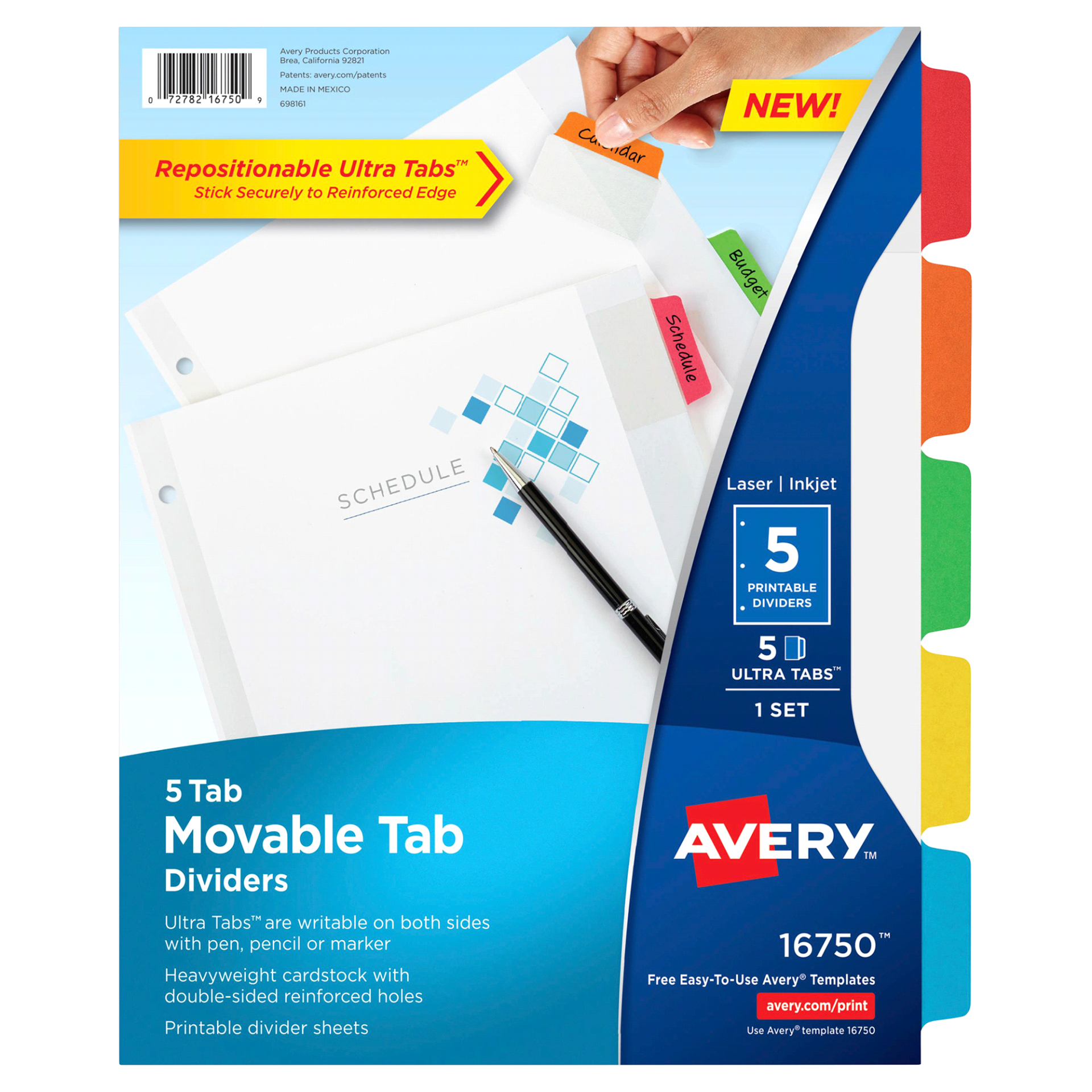 slide 1 of 1, Avery(R) Movable Tab Dividers 16750, 5 ct