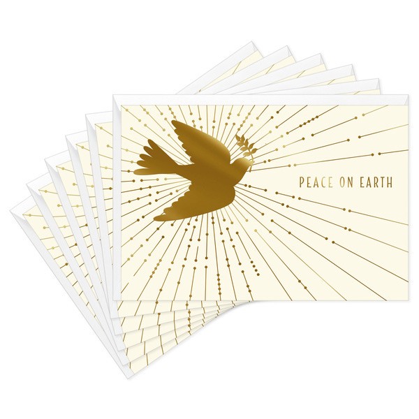 slide 1 of 1, Hallmark Gold Christmas Cards (6 Cards With Envelopes) Peace On Earth, Dove, 6 ct