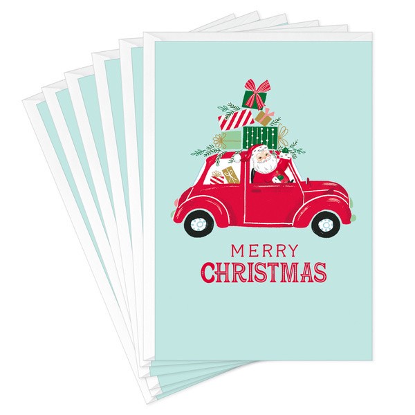 slide 1 of 1, Hallmark Christmas Cards (6 Cards With Envelopes) Santa Driving Red Car, 6 ct