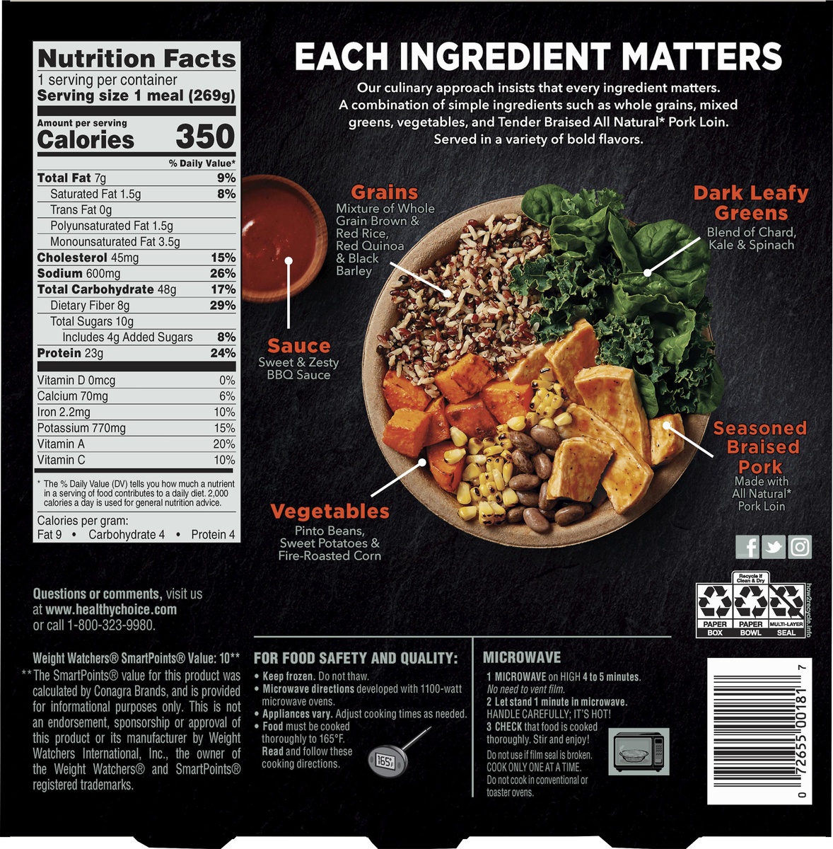 slide 8 of 8, Healthy Choice Sweet & Zesty BBQ Seasoned Pork Power Bowl, 9.5 oz