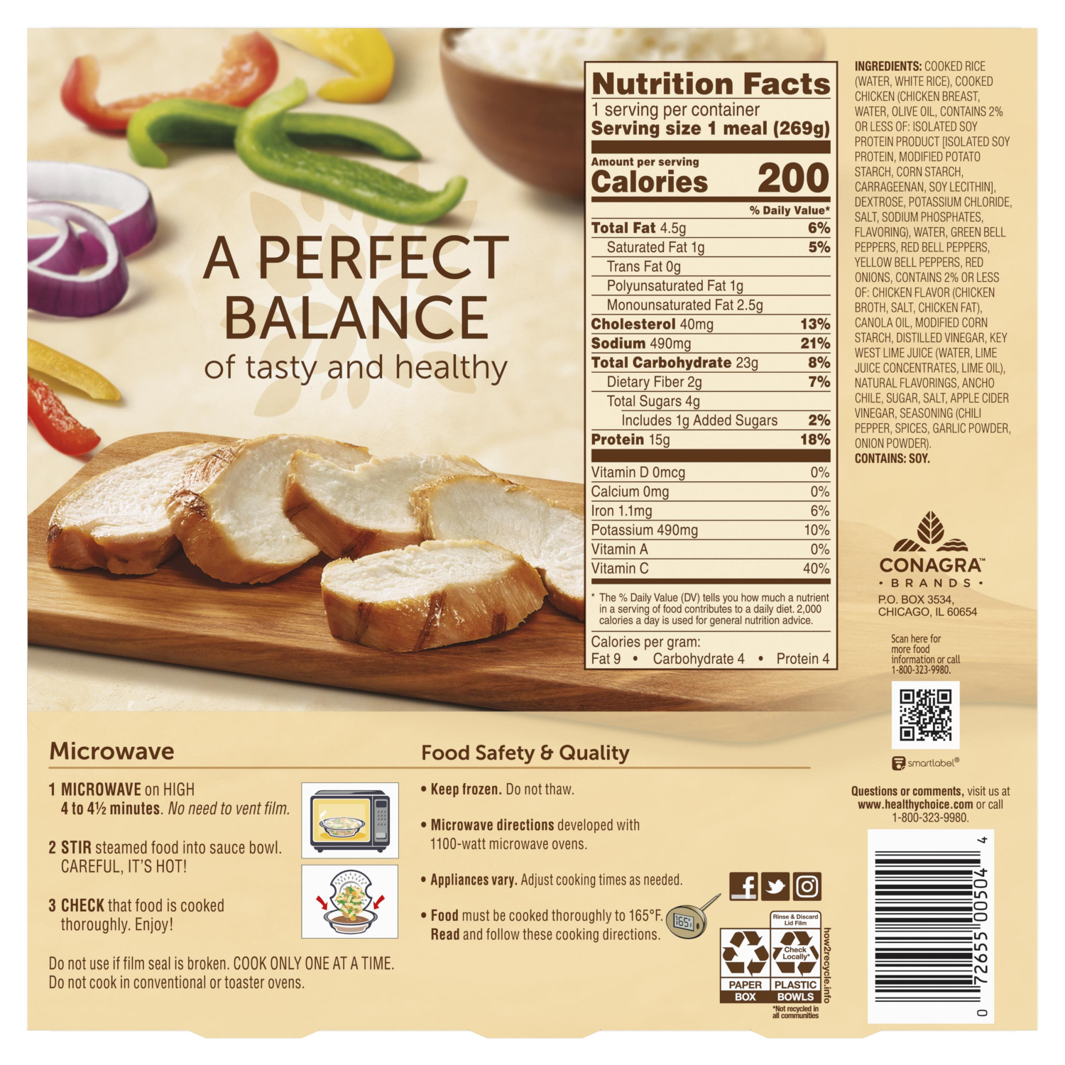 slide 2 of 8, Healthy Choice Café Steamers Frozen Meal, Fajita Chicken, 9.5 oz., 9.5 oz