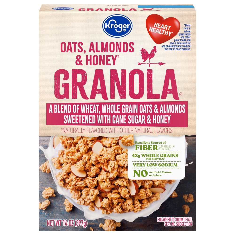slide 1 of 3, Kroger Oats Almonds And Honey Granola, 14 oz
