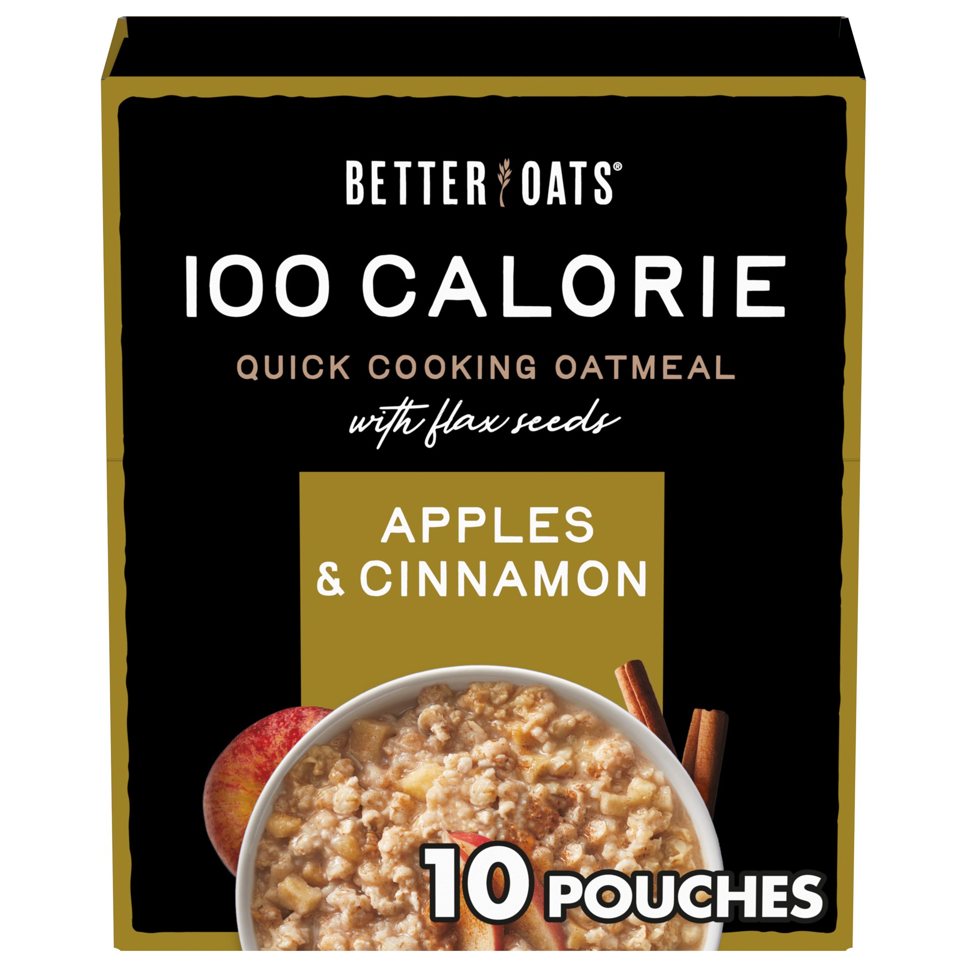 slide 1 of 5, Better Oats 100 Calorie Apples and Cinnamon Oatmeal with Flax Seeds, 10 Instant Oatmeal Pouches, 9.8 OZ Pack, 9.8 oz